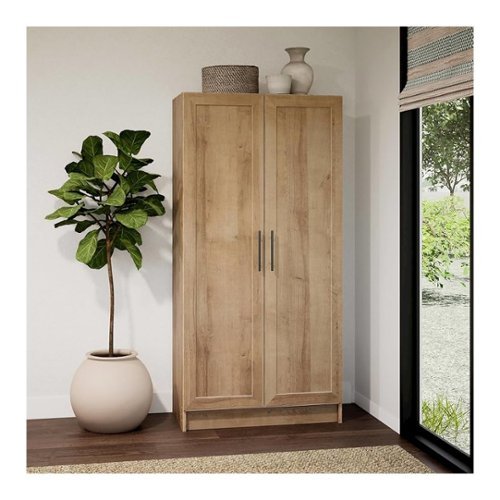 Prepac - Elite 65" Tall Accent Kitchen Pantry Cabinet Oak Engineered Wood - Natural-Front_Standard 