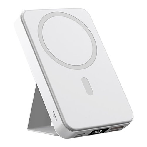 Alpha Digital - 10,000mAh Portable Magnetic Wireless Charge Power Bank with Phone Stand - White-Front_Standard 