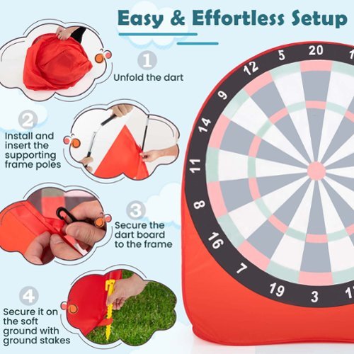 Costway Large Dart Board for Kids with 4 Kick Balls, Carrying Bag Giant Outdoor Kick Red - Red GLOBAL SHIPPING