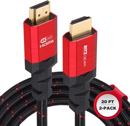 Ritz Gear - 4K HDMI 2.0 Cable 20 ft [2 Pack] 18 Gbps Braided Nylon Cord & Gold Connectors - 4K@60Hz UHD/3D/ARC/Ethernet Compatible - Red-Front_Standard 