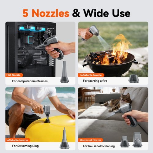WOLFBOX Compressed Air Duster, 5 Nozzles Electric Air Duster with