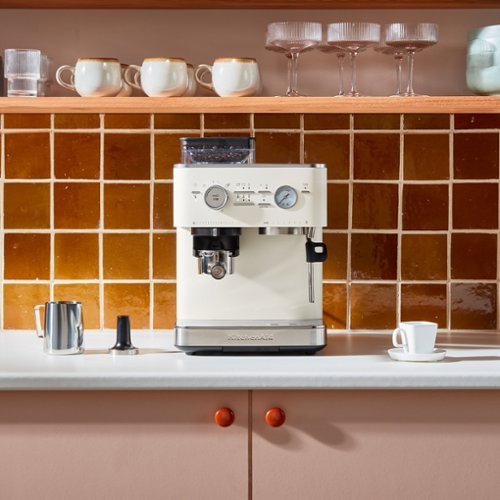 KitchenAid - Semi Automatic Espresso Machine with Burr Grinder, KES6551 - Porcelain White-Front_Standard 