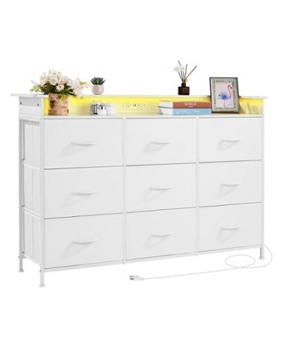 VEVOR - 9 Drawer Dresser, Tall Drawer Dresser with Fabric Bin, Closet Storage Drawers with Sturdy Metal Frame - White-Front_Standard 
