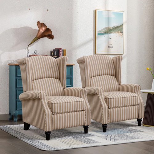 Bestier - Classic Wide Upholstered Stripe Recliner with Wing Back - 31" Wide (Set of 2) - Light Brown