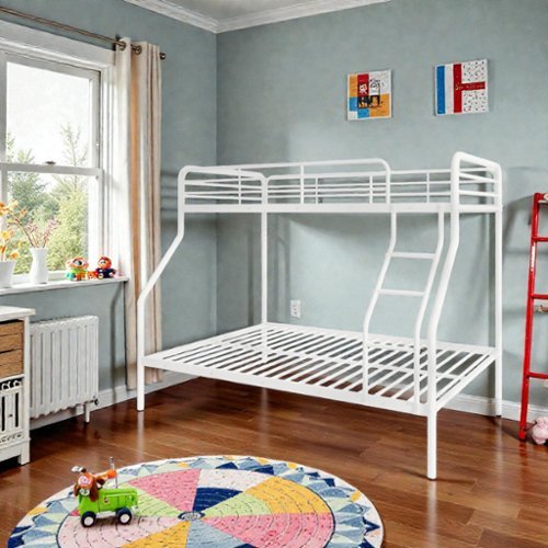 Hivvago - Twin Over Full Bunk Bed with Ladder Access and Safety Railings - White-Front_Standard 
