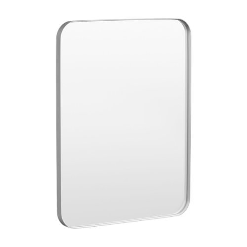 LOVMOR - 28 in. W x 36 in. H Tempered Glass Rounded Rectangle Framed Wall-Mounted Bathroom Vanity Mirror in Silver - Silver
