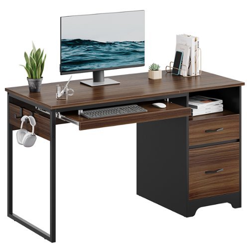 Bestier 48-Inch Gaming Desk with File and Storage Drawers, Open Writing Compartments - Cherry