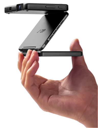 Aurzen - Tri-Fold Truly Mini Projector, Zero-Lag Focus, One-Click Screen Mirroring, 5000mAh Battery, DLP Tech - Gray-Front_Standard 