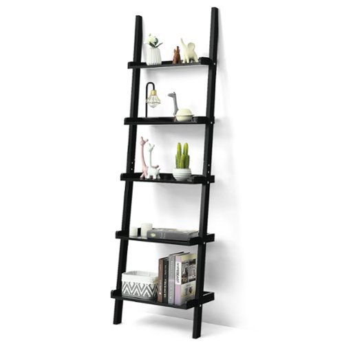 Costway - Ladder Shelf 5-Tier Plant Stand Wall-leaning Bookcase Display Rack - Black