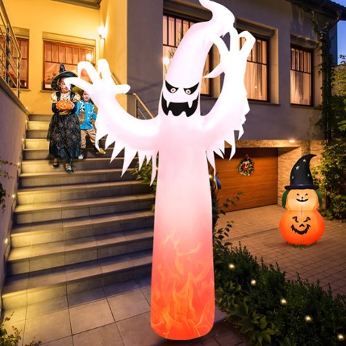 Costway - 12 Ft Halloween Inflatable Ghost Yard Decoration w/ Built-in LED Lights