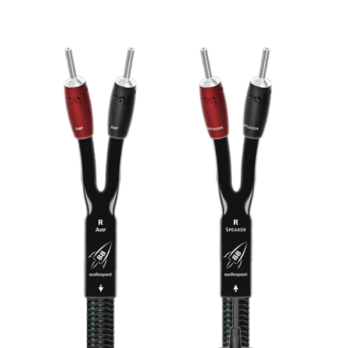 AudioQuest - Rocket 88 12' Pair Full-Range Speaker Cable w/ SureGrip 500 Banana > Banana Connectors - Silver - Green on Black Braid