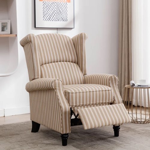 Bestier - Classic Wide Upholstered Stripe Recliner with Wing Back - 31" Wide - Light Brown