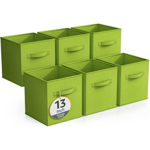 Sorbus - Fabric Storage Cubes - 6 Foldable Storage Bins for Organizing Pantry, Cubbies, Toy Box - Clothes Storage - Green-Front_Standard 