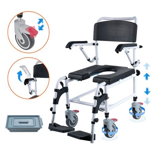 VEVOR - Shower Commode Wheelchair with 4 Lockable Wheels, Footrests, Flip-up Arms, 3-Level Adjustable Height - White-Front_Standard 