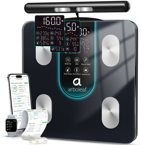 Arboleaf - Smart Body Scale, 8-Electrode Dual-Frequency BIA, Segmental Analyzer, 7-in-1 Display, 50+ Metrics in App - Black-Front_Standard 