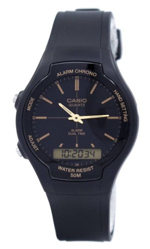 Casio - Alarm Chrono Dual Time Quartz AW-90H-9EVDF Men's Watch 50M - Black-Front_Standard 