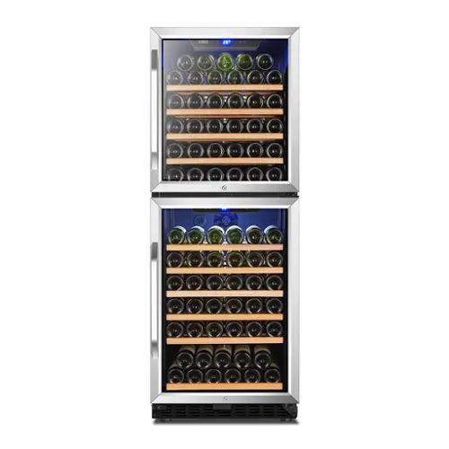 Front. Lanbo - Freestanding/Built-In 24 Inch 130 Bottle Dual Zone Wine Fridge with Smooth Rolling Shelves and 2 Independent Zones - Black.