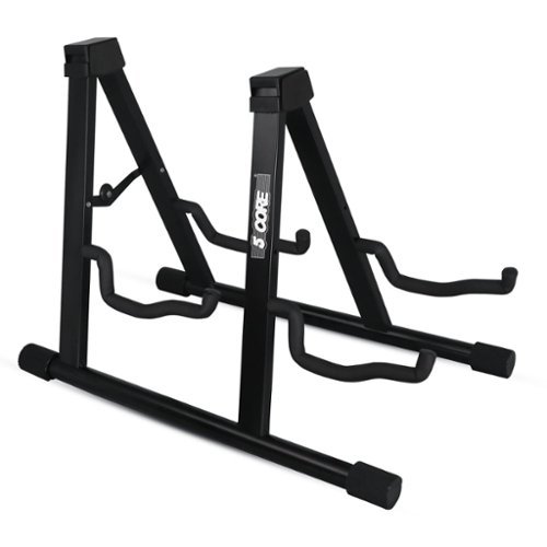 5 CORE - Double Guitar Stand A Frame Shape w Foam Arms Supports Acoustic Electric Bass Ukulele Banjo - Black-Front_Standard 