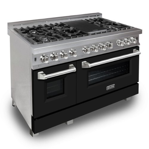 ZLINE - Legacy Dual Fuel Range in DuraSnow Stainless Steel w/ Black Matte Doors (RAS-BLM-48) - Stainless Steel/Black Matte Door