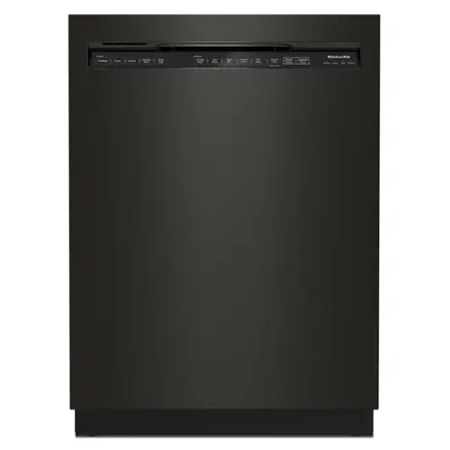 Front. KitchenAid - 24" Front Control Built-in Stainless Steel Tub Dishwasher with 3rd Rack, 40+ Total Wash Jets, 41 dBA - Black stainless steel.