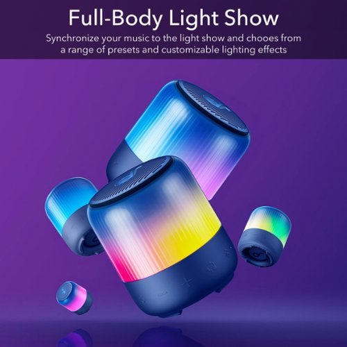 Soundcore by Anker Glow Mini IP67 Waterproof Dustproof Portable Bluetooth Speaker with 360-Degree Sound and Custom Light Show - Blue GLOBAL SHIPPING