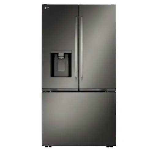 Front. LG - 36-in Counter-Depth MAX 23.7 Cu. Ft. French Door Smart Refrigerator with Zero Clearance and Dual Ice - PrintProof Black Stainless Steel.