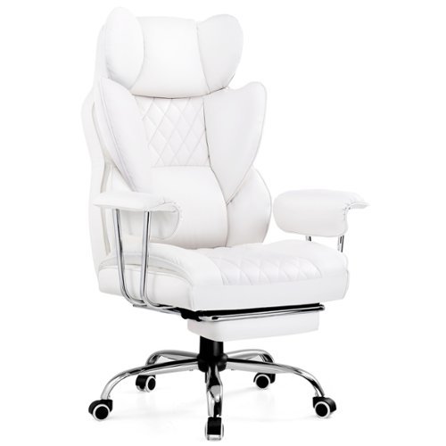 GTPlayer - 400lbs Heavy Duty Computer Chair Faux Leather Comfortable Ergonomic Gaming Chair with Soft Armrests - White-Front_Standard 