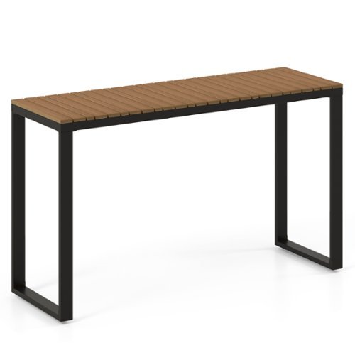 Costway - Outdoor Console Table with Metal Frame Foot Pads Buffet Bar Storage Organizer - Brown-Front_Standard 