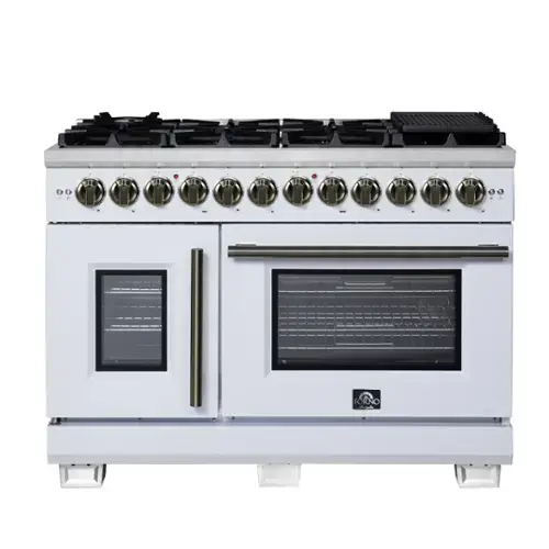 Front. Forno Appliances - Capriasca 6.58 Cu. Ft. Freestanding Dual Fuel True Convection Range with French Doors - White.