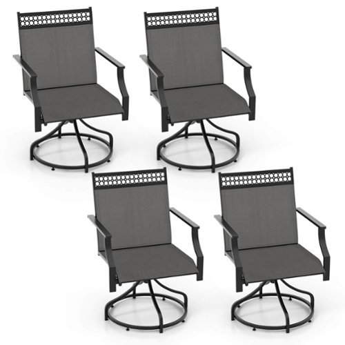 Costway Patio Swivel Dining Chairs Set of 4 with Quick-Drying Fabric and Metal Frame - Gray