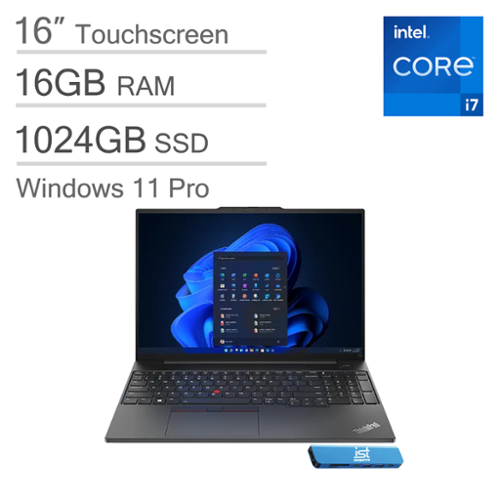 Lenovo - ThinkPad E16 Gen 1 16" Touch-Screen Laptop - Intel Core i7 - 16GB RAM - 1TB SSD - Backlit - Fingerprint - Win11Pro - Black-Front_Standard 