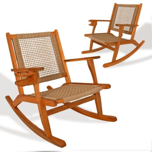 Balkene Home - Vega Outdoor Rocking Chair With Beverage Holder - Tan-Front_Standard 