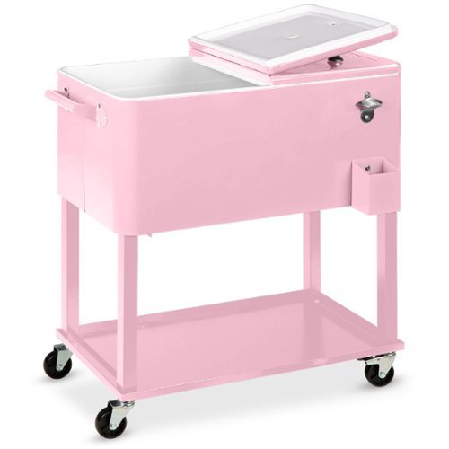 Best Choice Products - 80qt Steel Rolling Cooler Cart w/ Bottle Opener, Catch Tray, Drain Plug, Locking Wheels - Pink-Front_Standard 