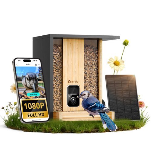 BIRDFY - Smart Bird Feeder with HD Camera, AI Bird Recognition (7-Day Free Trial), Auto Record 1080P Video, Durable Bamboo Wood - Natural Bamboo & Black-Front_Standard 