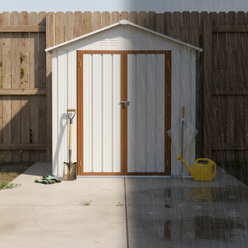 Anysun - 6x4 Ft Metal Outdoor Storage Shed with Apex Roof, Yellow Garden Tool Shed for Backyard or Patio - White-Front_Standard 