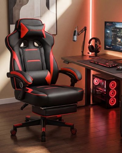 GTPlayer - Gaming Chair with Footrest Big and Tall Racing Style Computer Chair - Red-Front_Standard 