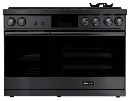 Front. Dacor - Contemporary 6.6 Cu. Ft. Slide-In Double Oven Dual Fuel Four-Part Pure Convection Range with GreenClean and RealSteam - Graphite Steel.