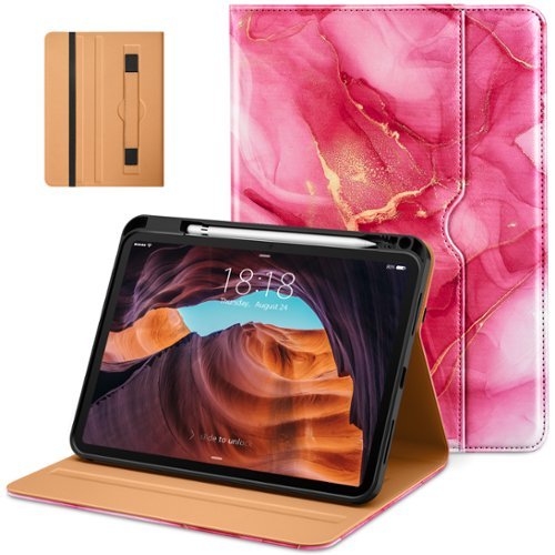 DTTO - Case for iPad 11th Gen 11" 2025 (A16) & 10th Gen 10.9" 2022, Leather Folio Cover with Pencil Holder & Auto Wake/Sleep - Red Marble-Front_Standard 