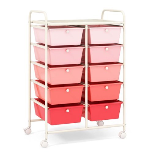Costway - 10 Drawer Storage Cart Utility Rolling Trolley Kitchen Office Organizer - Gradient Pink-Front_Standard 