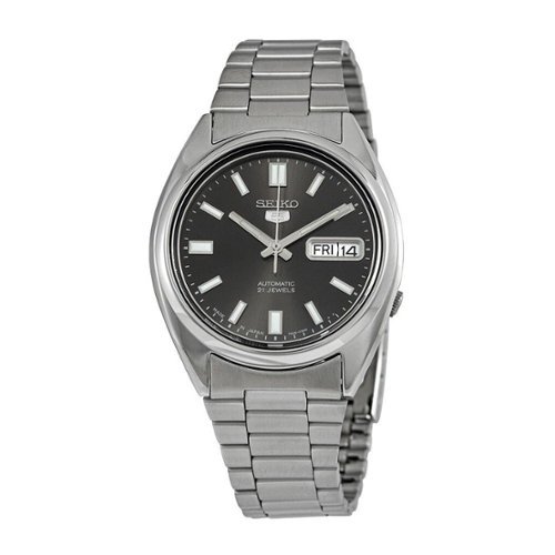Seiko - 5 Automatic SNXS79J1 Mens Watch 21 Jewels Japan Made Stainless Steel Black Dial Date/Day Display 30M - Silver/Black-Front_Standard 