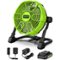 Greenworks - 24V 10" (5-Speed) Fan (500 CFM) with 2.0Ah USB Battery and Charger - Green-Front_Standard