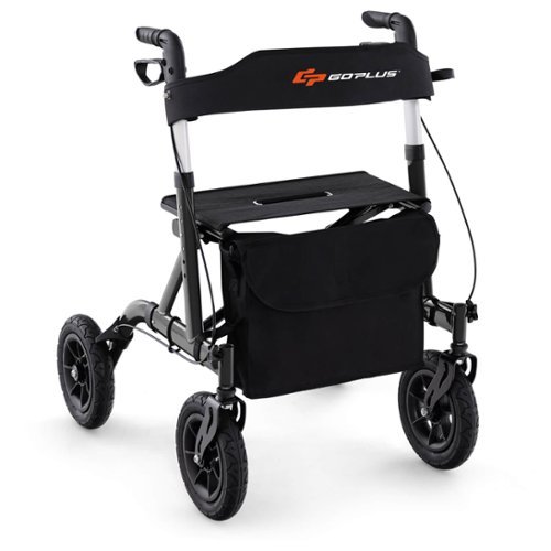 Costway - Foldable Height Adjustable Rollator Walker with Seat, Storage Bag for Seniors - Black-Front_Standard 