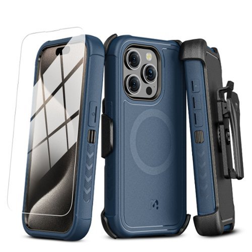 Mybat Pro - Maverick Series MagSafe Case with Holster and Tempered Glass for Apple iPhone 15 Pro Max (6.7) - Blue-Front_Standard 