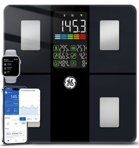 GE - Smart Scale for Body Weight, 14 Body Composition Metrics, Large LED Display, Bluetooth Digital Scale with App, 400 lb - Black-Front_Standard 