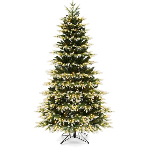 Costway - 7 FT Pre-Lit Christmas Tree 3 Modes Hinged with Quick Power Connector & 500 Lights - Green/White