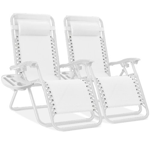 Best Choice Products - Set of 2 Zero Gravity Lounge Chair Recliners for Patio, Pool w/ Cup Holder Tray - Snow-Front_Standard 