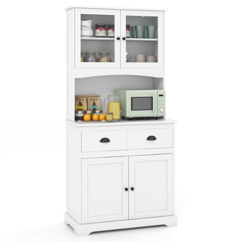 Costway - 67" Kitchen Buffet Freestanding Pantry Cabinet Sideboard with Tempered Glass Doors - White