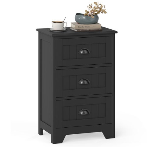 Costway - 3 Drawers Nightstand End Table Storage Wood Side Bedside - Black-Front_Standard 