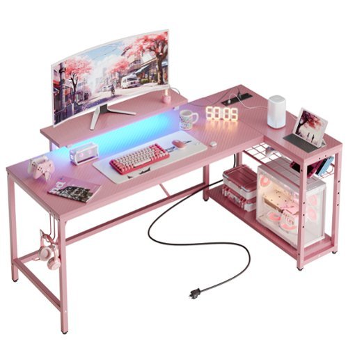 Bestier 58inch L Shaped Gaming Desk with LED Lights with
