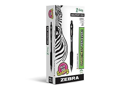 Zebra - Z-Grip Retractable Ballpoint Pen, Medium Point, 1.0mm, Black Ink, Dozen (22210) - Clear